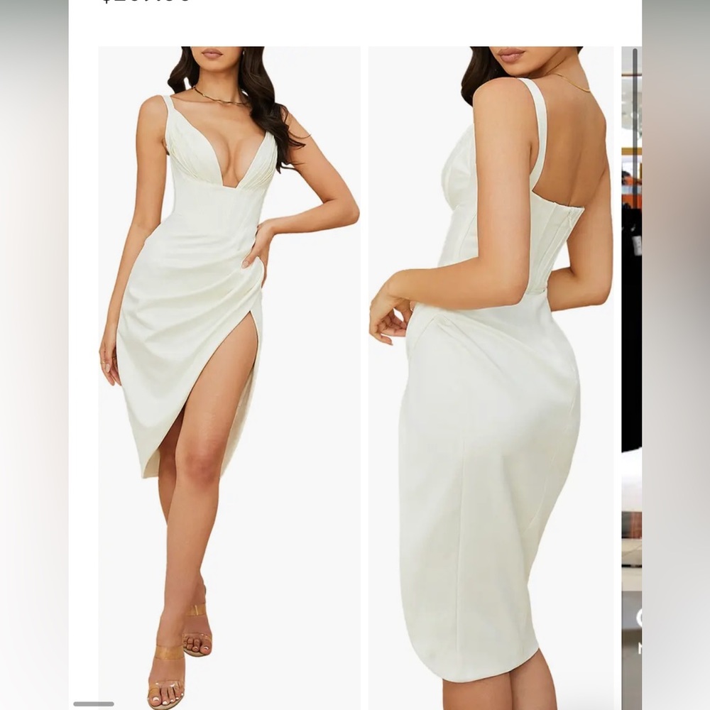 House of CB Ivory Plunge Midi Dress